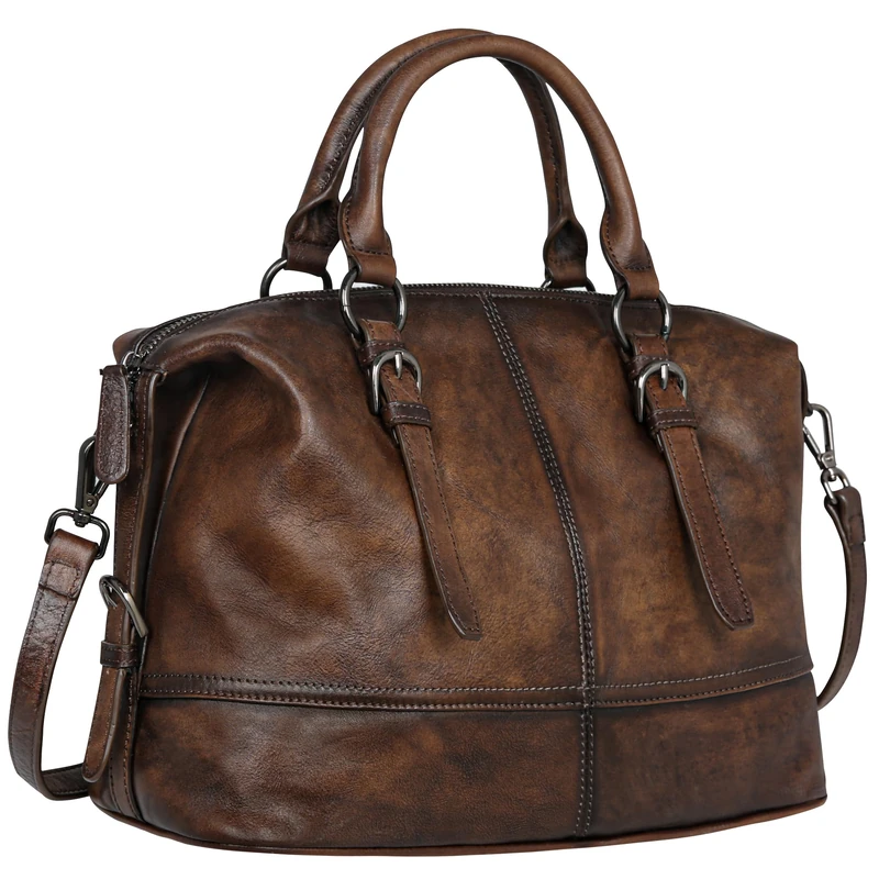 HEHSE Women's Coffee-new Vintage Leather Tote Handbag, Size (L)13.06in * (H)10.14in * (W) 5.65in