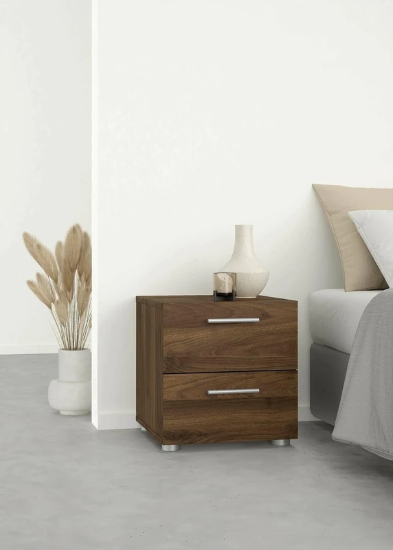 Dmora Amber Bedside, Low Chest, Night Table, Bed Shelf, 40 x 40 x 42 cm, Walnut