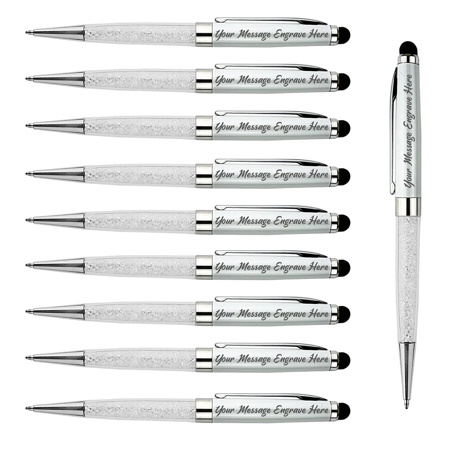 ANCOLOFIS Personalised Ballpoint Pens with Stylus Tip for Touch Screen Phones Office Writing Set- Engraved with Your Message Name Company Team Name, Phone Number Perfect for Business Men 10 Pens/Box