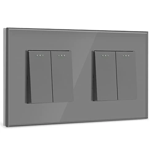 BSEED Double 1 Way + Double 1 Way Glass Light Switch Flush-Mounted Crystal Grey Rocker Switch