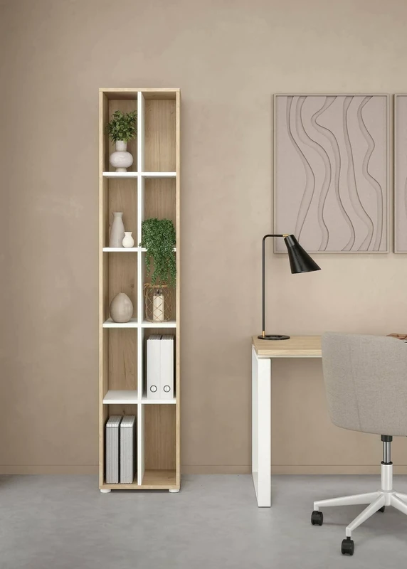 Dmora Sophie Bookcase, Office Shelf, Bookcase, Bookcase, 41 x 34 x H 205 cm, Oak and White