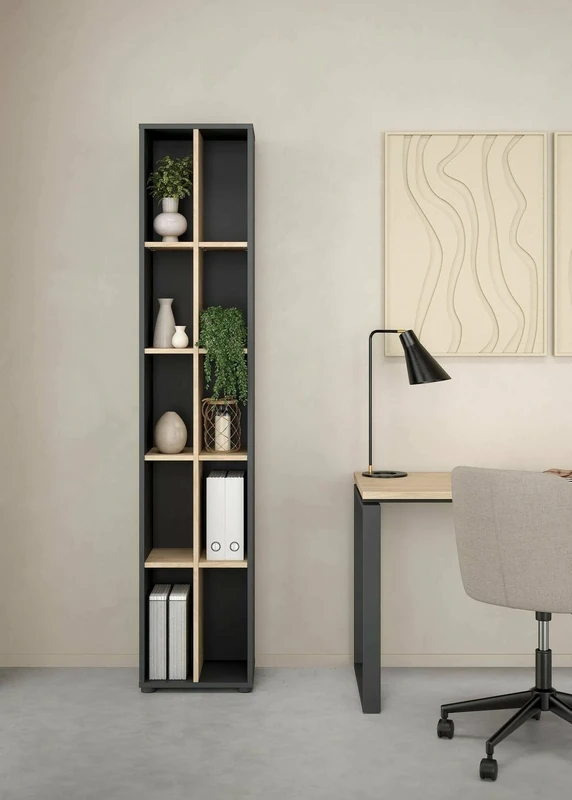 Dmora Sophie Bookcase, Office Shelf, Bookcase, Bookcase, 41 x 34 x H 205 cm, Oak and Grey