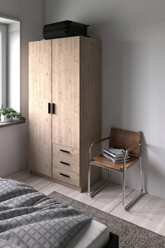 Dmora Wardrobe with 2 Doors Sea, Bedroom Furniture, Storage Cabinet, Clothes Hanger, 99 x 50 x H 200 cm, Oak