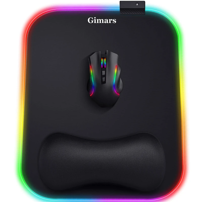 Gimars RGB Gaming Mouse Pad Wrist Support, 305 x 254mm XL Ergonomic Gel Mouse Mat with 10 LED Lighting Modes, Non-Slip Rubber Base, Lycra Fabric, Mousepad for Laptop, Computer, PC Gaming & Office