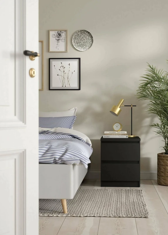 Dmora - Nachttisch Chelle, Niedrige Kommode, Tisch, Multifunktionaler Nachttisch, 50x40 h50 cm, Schwarz