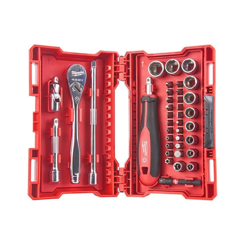 Milawaukee Ratchet, Socket and Bit Set 1/4 Inch 38 Pieces