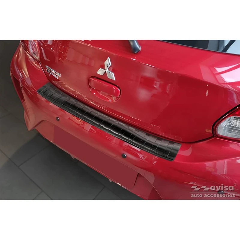 Avisa Black Stainless Steel Rear bumper protector compatible with Mitsubishi Space Star Facelift 2020- 'Ribs'