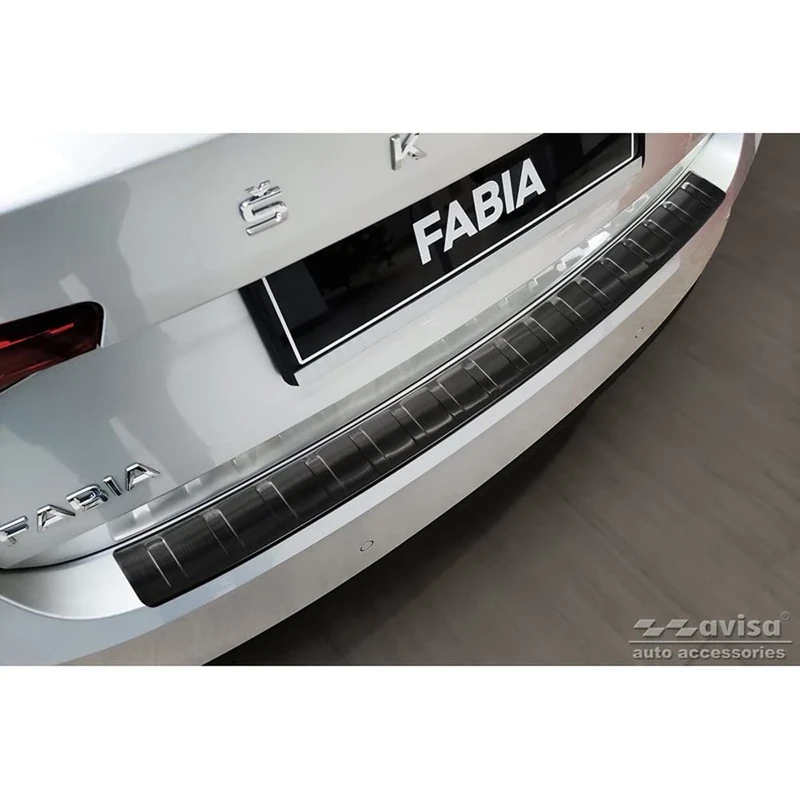 Avisa Black Stainless Steel Rear bumper protector compatible with Skoda Fabia IV Hatchback 2021- 'Ribs'