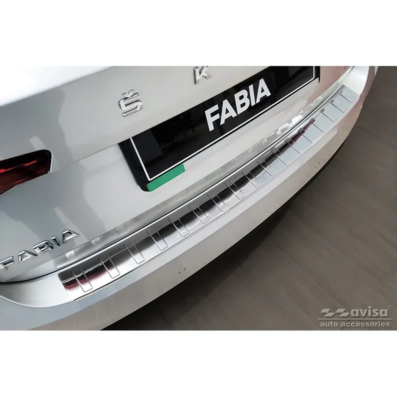Avisa Stainless Steel Rear bumper protector compatible with Skoda Fabia IV Hatchback 2021- 'Ribs'