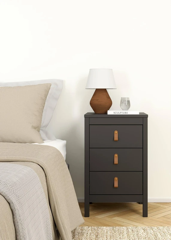 Dmora Mirabelle Bedside Table, Low Chest, Night Table, Bed Shelf, 44 x 38 x H 70 cm, Black