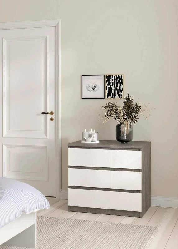 Dmora Aglae Chest of Drawers, Multi-Purpose Settimino, Bedroom Dresser, Cabinet with Drawers, 77 x 50 x H 70 cm, Concrete and White