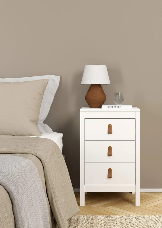 Dmora Mirabelle Bedside Table, Low Chest, Night Table, Bed Shelf, 44 x 38 x H 70 cm, White
