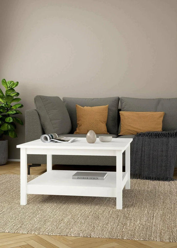 Dmora - Leonie Coffee Table, Coffee Table, Magazine Rack for Sofa, Living Room Shelf, 81 x 81 x H 45 cm, White