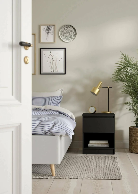 Dmora Bedside Table Annette, Low Chest, Night Table, Bed Shelf, 40 x 40 x H 50 cm, Black