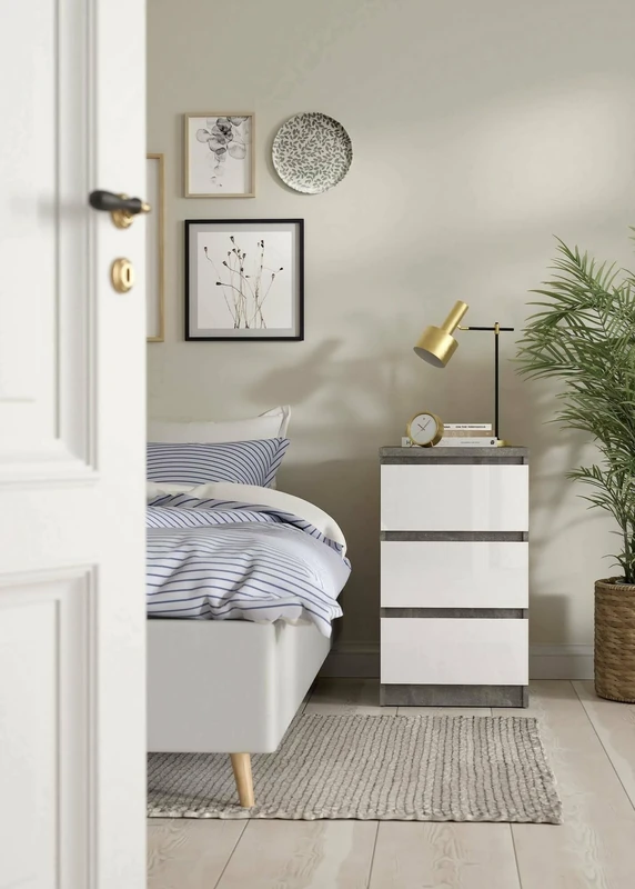 Dmora Ameline Chest of Drawers, Multi-Purpose Settimino, Bedroom Dresser, Cabinet with Drawers, 50 x 40 x H 70 cm, Concrete and White