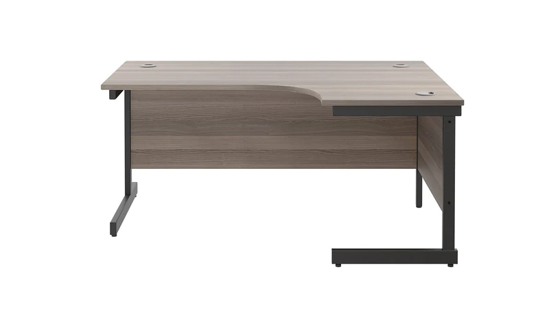 Office Hippo Heavy Duty Office Desk, Right Corner Desk, Strong & Reliable Workstation, Office Table With Integrated Cable Ports, PC Desk For Office or Home - Grey Oak Top / Black Frame