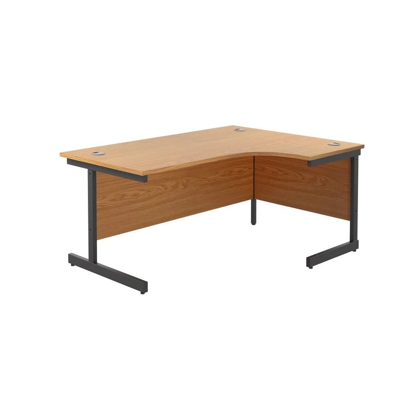 Office Hippo Heavy Duty Office Desk, Right Corner Desk, Strong & Reliable Workstation, Office Table With Integrated Cable Ports, PC Desk For Office or Home - Oak Top / Black Frame