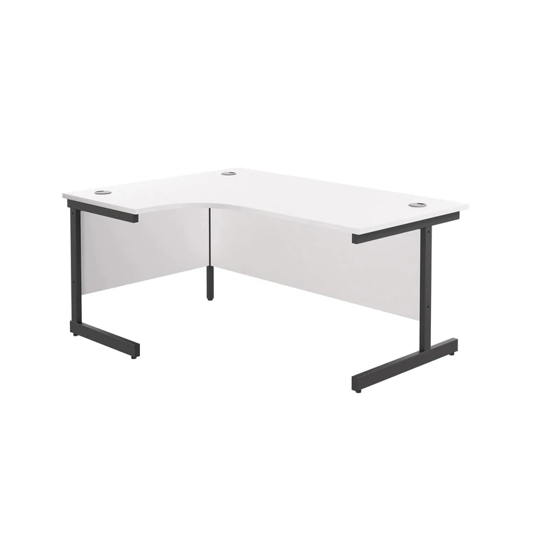 Office Hippo Heavy Duty Office Desk, Left Corner Desk, Strong & Reliable Workstation, Office Table With Integrated Cable Ports, PC Desk For Office or Home - White Top / Black Frame