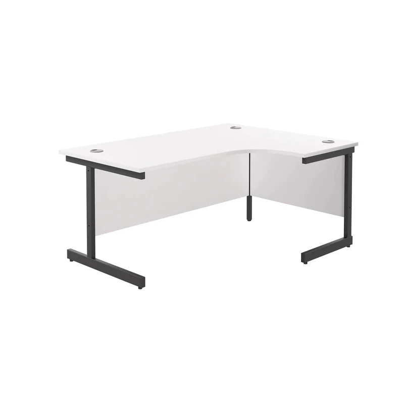 Office Hippo Heavy Duty Office Desk, Right Corner Desk, Strong & Reliable Workstation, Office Table With Integrated Cable Ports, PC Desk For Office or Home - White Top / Black Frame