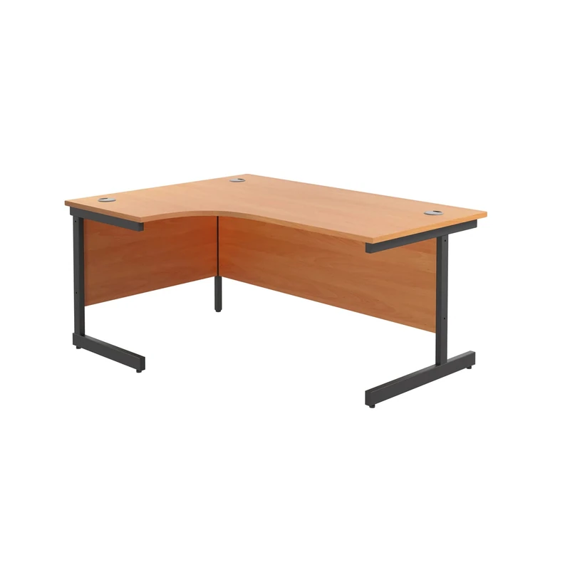 Office Hippo Heavy Duty Office Desk, Left Corner Desk, Strong & Reliable Workstation, Office Table With Integrated Cable Ports, PC Desk For Office or Home - Beech Top / Black Frame