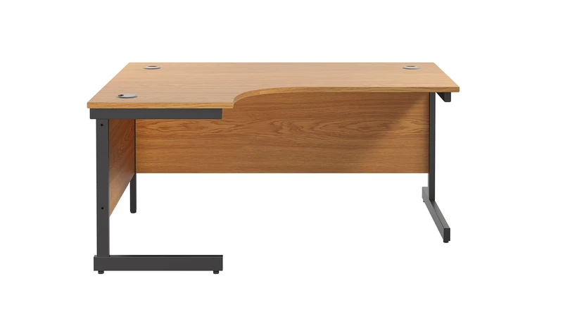 Office Hippo Heavy Duty Office Desk, Left Corner Desk, Strong & Reliable Workstation, Office Table With Integrated Cable Ports, PC Desk For Office or Home - Oak Top / Black Frame