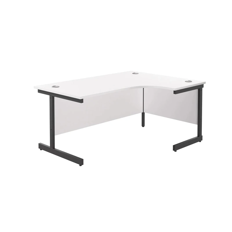 Office Hippo Heavy Duty Office Desk, Right Corner Desk, Strong & Reliable Workstation, Office Table With Integrated Cable Ports, PC Desk For Office or Home - White Top / Black Frame