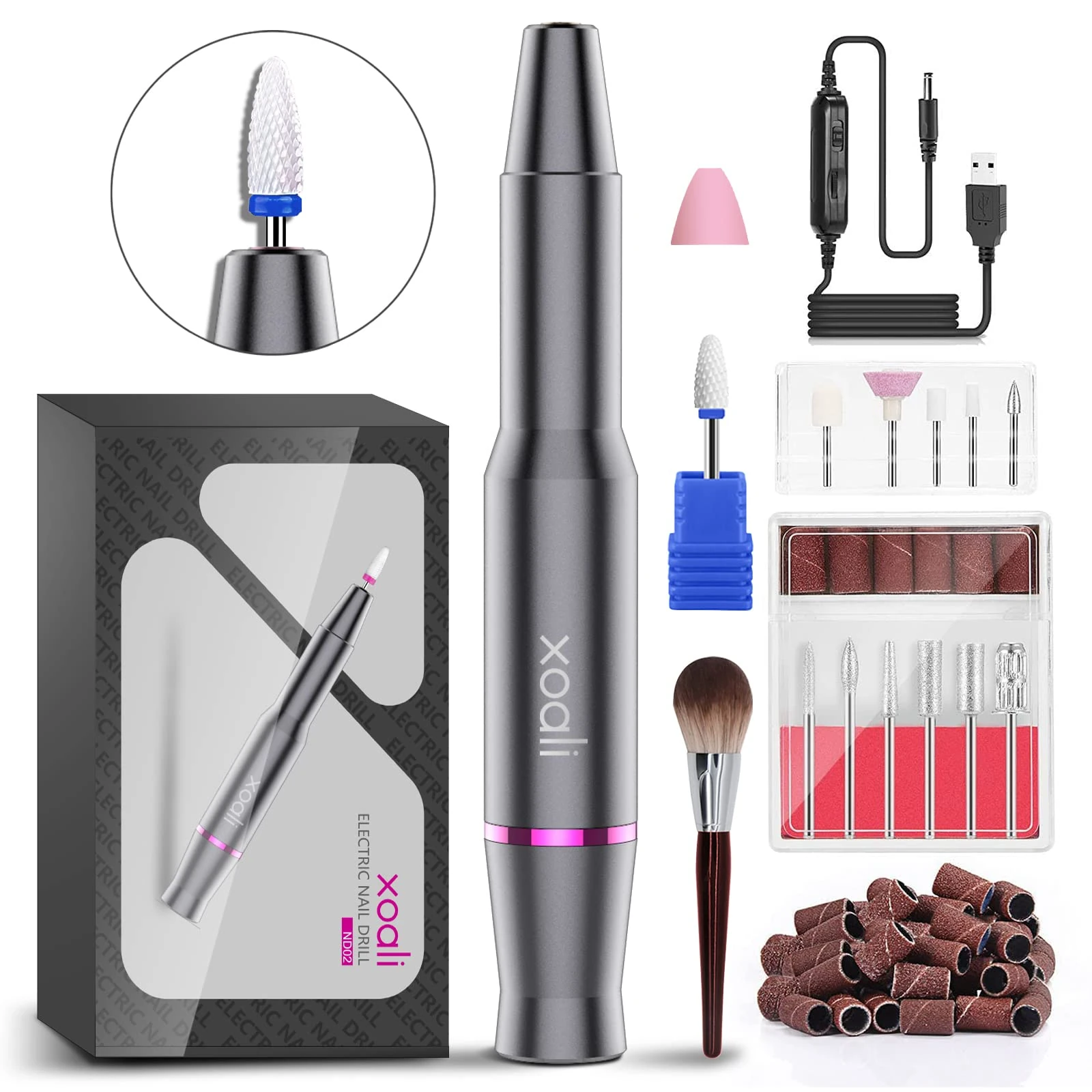 Xoali Electric Nail Files 25000RPM, Professional Nail Drill 12 in 1, Speed-Adjustable Efile Kit with Ceramic Bit for Nail Drill, Manicure and Pedicure Tools for Nail Art DIY, Home or Salon Use