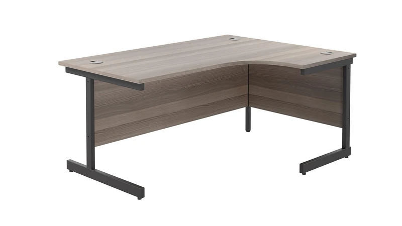 Office Hippo Heavy Duty Office Desk, Right Corner Desk, Strong & Reliable Workstation, Office Table With Integrated Cable Ports, PC Desk For Office or Home - Grey Oak Top / Black Frame