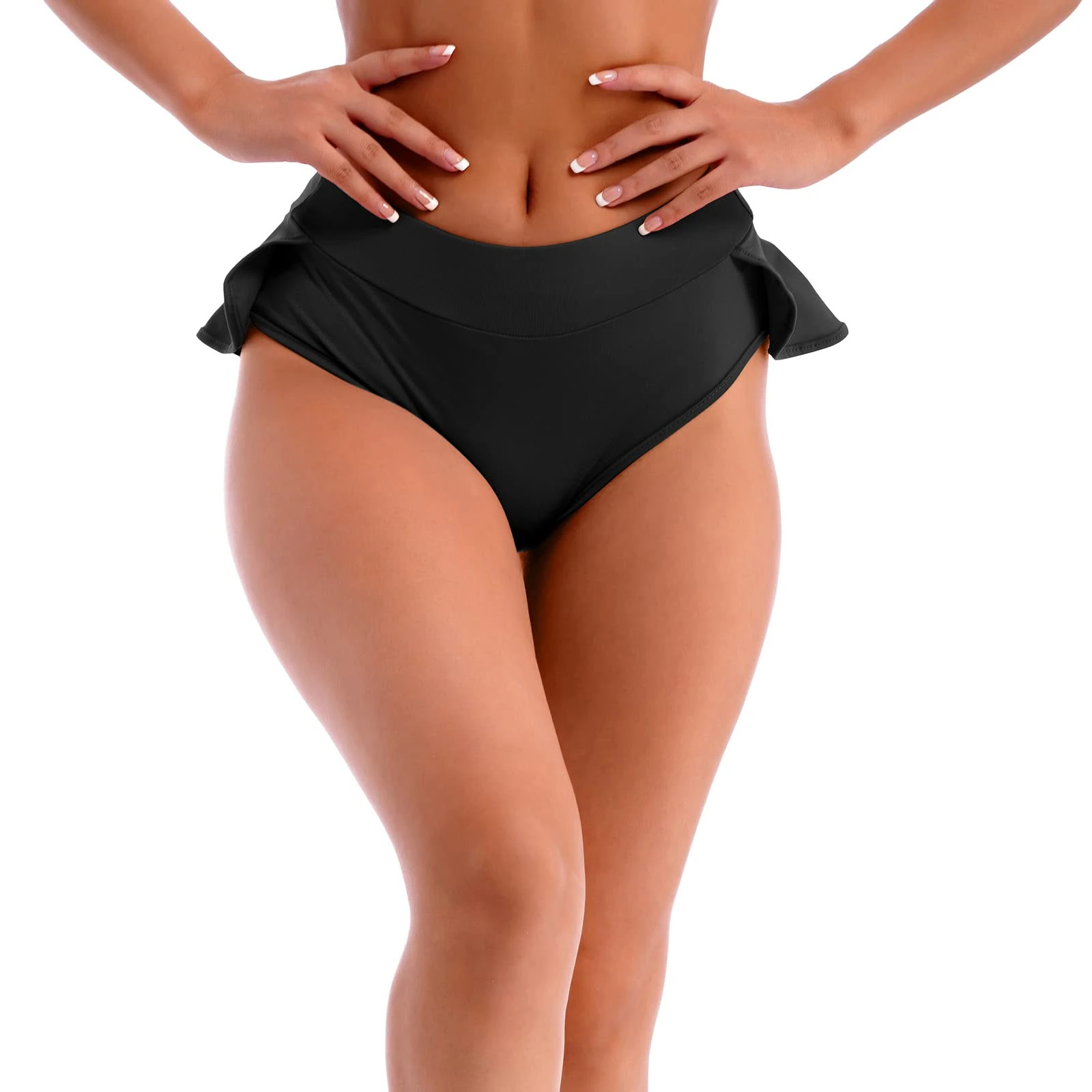 IBAKOM Women Ladies High Waist Ruffle Yoga Shorts Pole Dance Hot Pants Rave Bottoms Booty Shorts Night Party Hipster Knickers Clubwear Black Medium