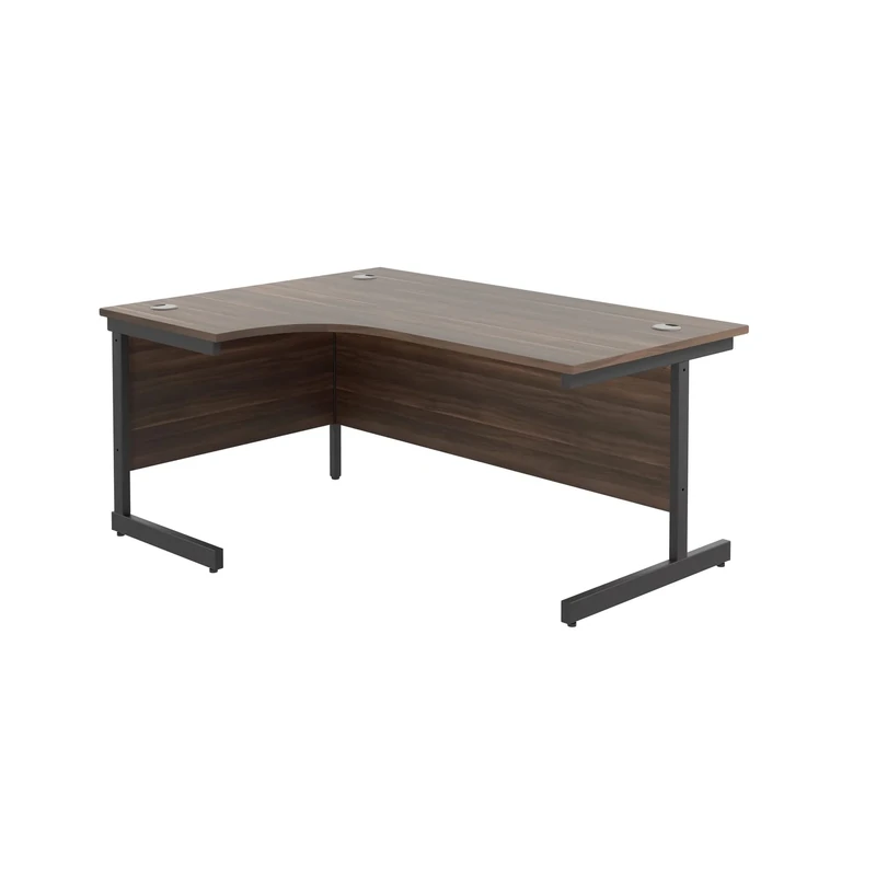 Office Hippo Heavy Duty Office Desk, Left Corner Desk, Strong & Reliable Workstation, Office Table With Integrated Cable Ports, PC Desk For Office or Home - Dark Walnut Top / Black Frame