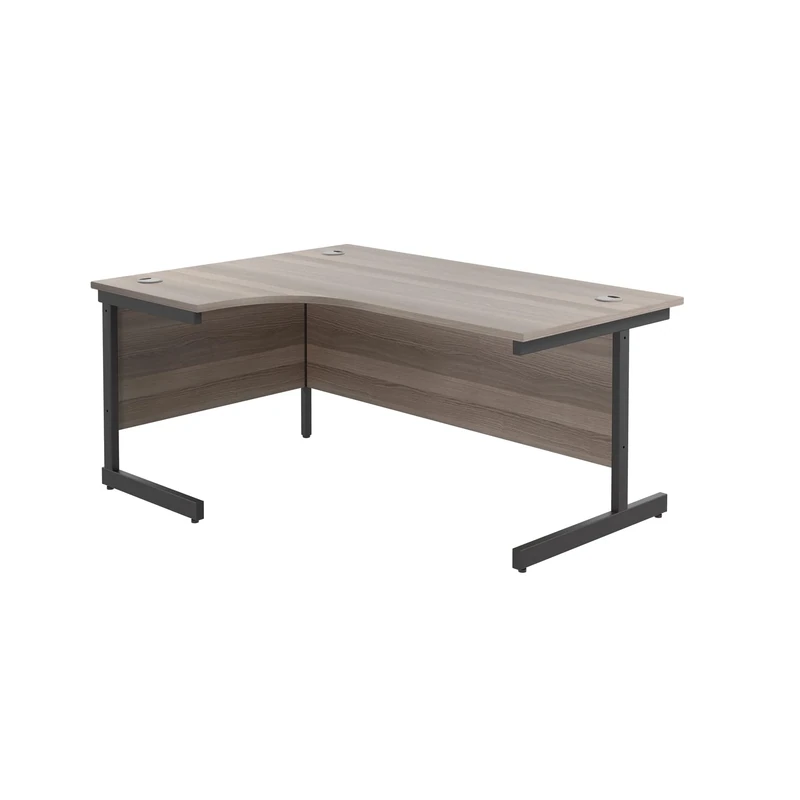 Office Hippo Heavy Duty Office Desk, Left Corner Desk, Strong & Reliable Workstation, Office Table With Integrated Cable Ports, PC Desk For Office or Home - Grey Oak Top / Black Frame