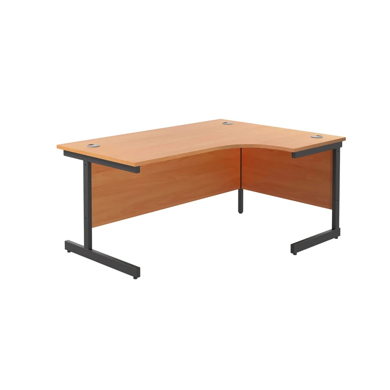 Office Hippo Heavy Duty Office Desk, Right Corner Desk, Strong & Reliable Workstation, Office Table With Integrated Cable Ports, PC Desk For Office or Home - Beech Top / Black Frame