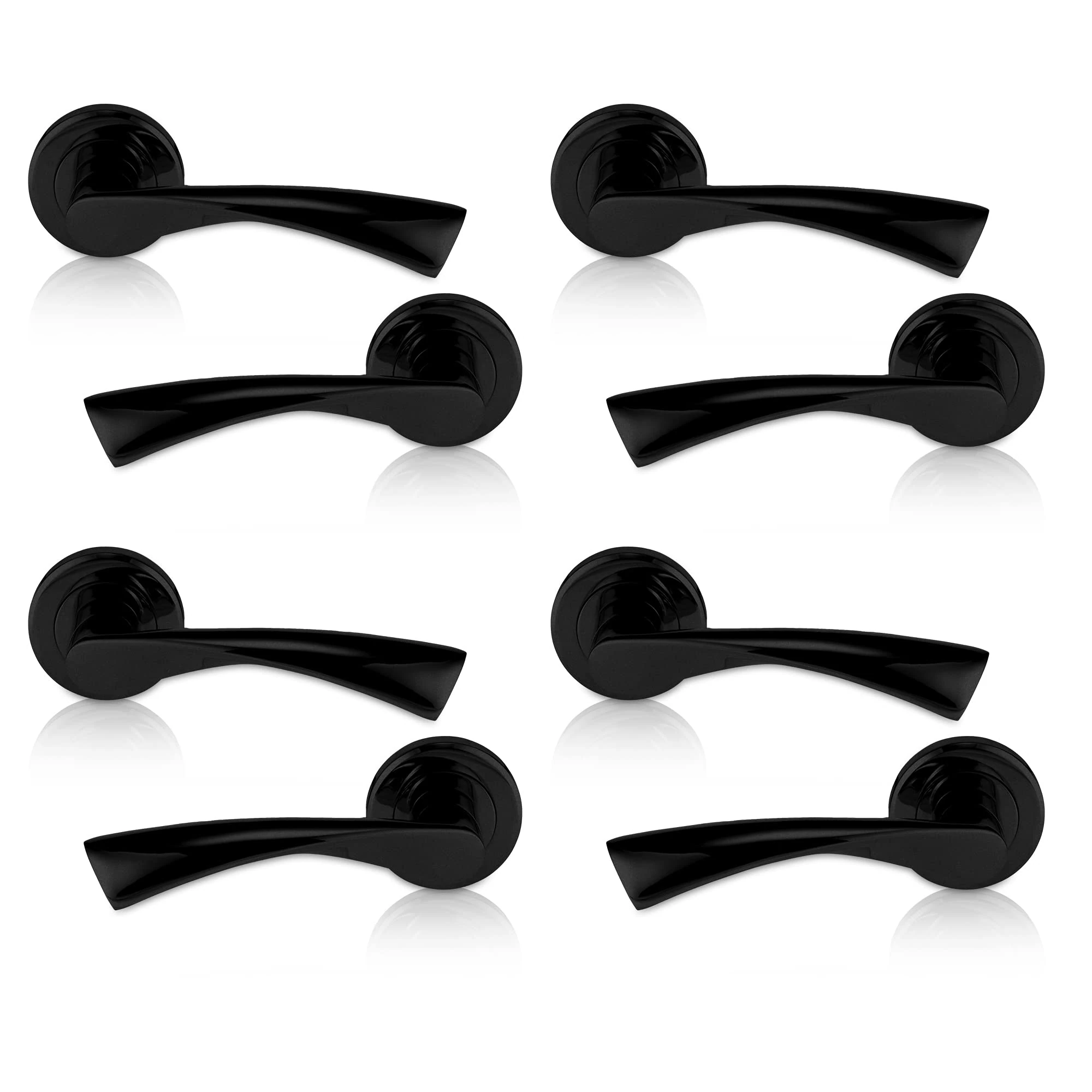 XFORT : Set of 4 Matt Black Reindeer Door Handles Twisted and Rosette Ideal for Interior Wooden Doors