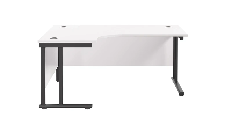 Office Hippo - L Shaped Office Desk 160 x 120cm. Large Corner Computer Desk For Home Office With Integrated Cable Ports, Ideal For Work, Study, Gaming And Hobby Workstation (White/Black)