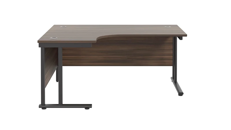 Office Hippo - L Shaped Office Desk 160 x 120cm. Large Corner Computer Desk For Home Office With Integrated Cable Ports, Ideal For Work, Study, Gaming And Hobby Workstation (Dark Walnut/Black)