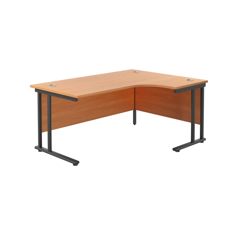 Office Hippo - L Shaped Office Desk 160 x 120cm. Large Corner Computer Desk For Home Office With Integrated Cable Ports, Ideal For Work, Study, Gaming And Hobby Workstation (Beech/Black)