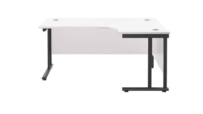 Office Hippo - L Shaped Office Desk 160 x 120cm. Large Corner Computer Desk For Home Office With Integrated Cable Ports, Ideal For Work, Study, Gaming And Hobby Workstation (White/Black)