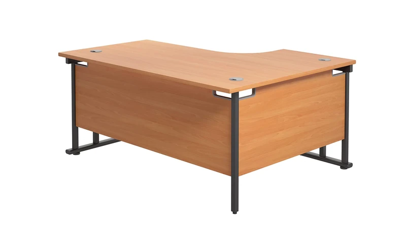 Office Hippo - L Shaped Office Desk 180 x 120cm. Large Corner Computer Desk For Home Office With Integrated Cable Ports, Ideal For Work, Study, Gaming And Hobby Workstation (Beech/Black)