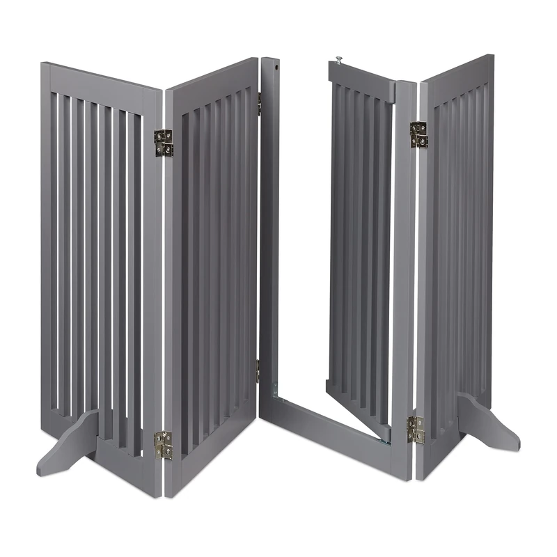 Relaxdays Retractable Safety Gate with Door, 92x207 cm, Grey, Fibreboard, For Pets and Children