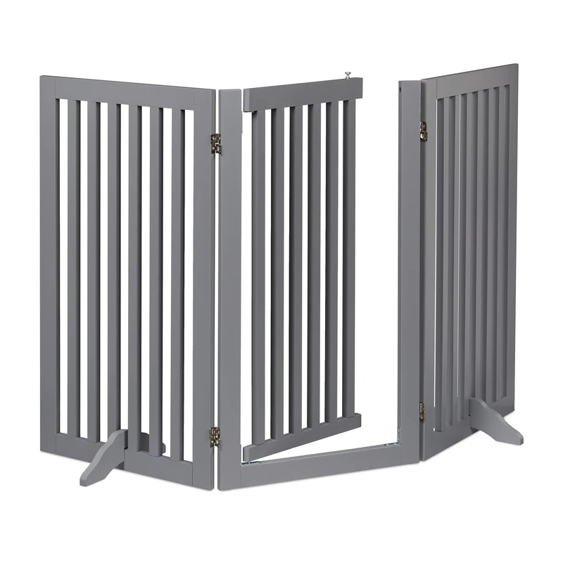 Relaxdays Safety Gate with Door, Retractable, with Feet, Children & Pets, Free-Standing Barrier, HxW: 92x154 cm, Grey, Fibreboard