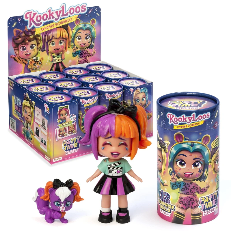 KOOKYLOOS Party Time Series – Collectible Surprise Dolls with Fashion Accessories, Clothes, Shoes and Toys and 3 Fun Expressions.Includes the Complete Collection