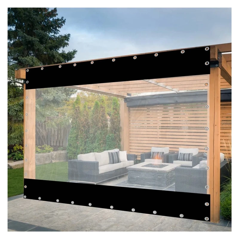GYYN Clear Pergola Curtains Waterproof PVC Pergola Side Panels Outdoor with Eyelets 0.5mm Heavy Duty Tarpaulin for Gazebo, Porch, Customizable (Color : Black, Size : 2.8x2.5m)