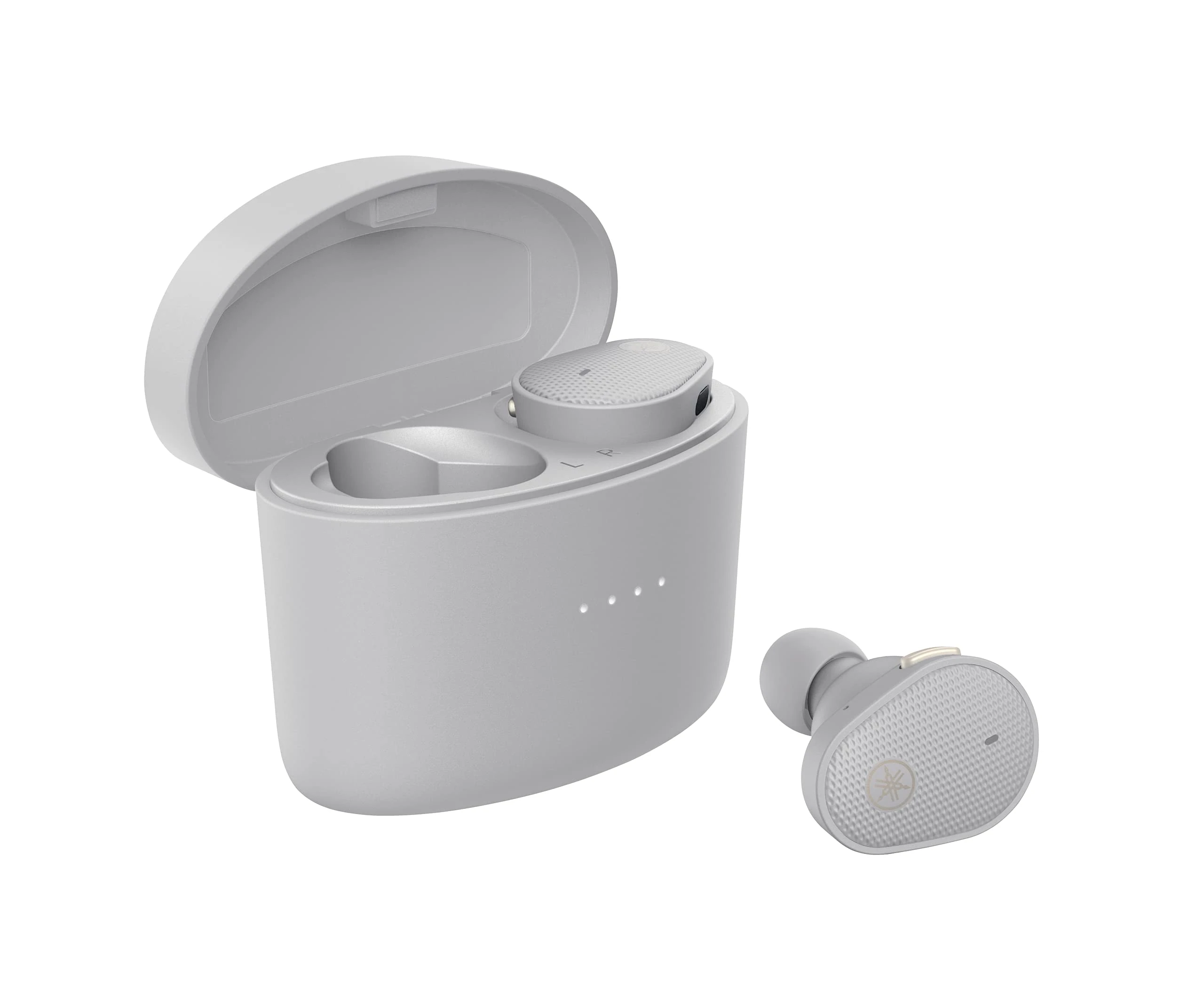 Yamaha TW-E5B True Wireless Bluetooth Earbuds in Charging Case with True Sound, aptX Adaptive, Game Mode, Ambient Sound, Listening Care and Built-In Microphone, in Grey