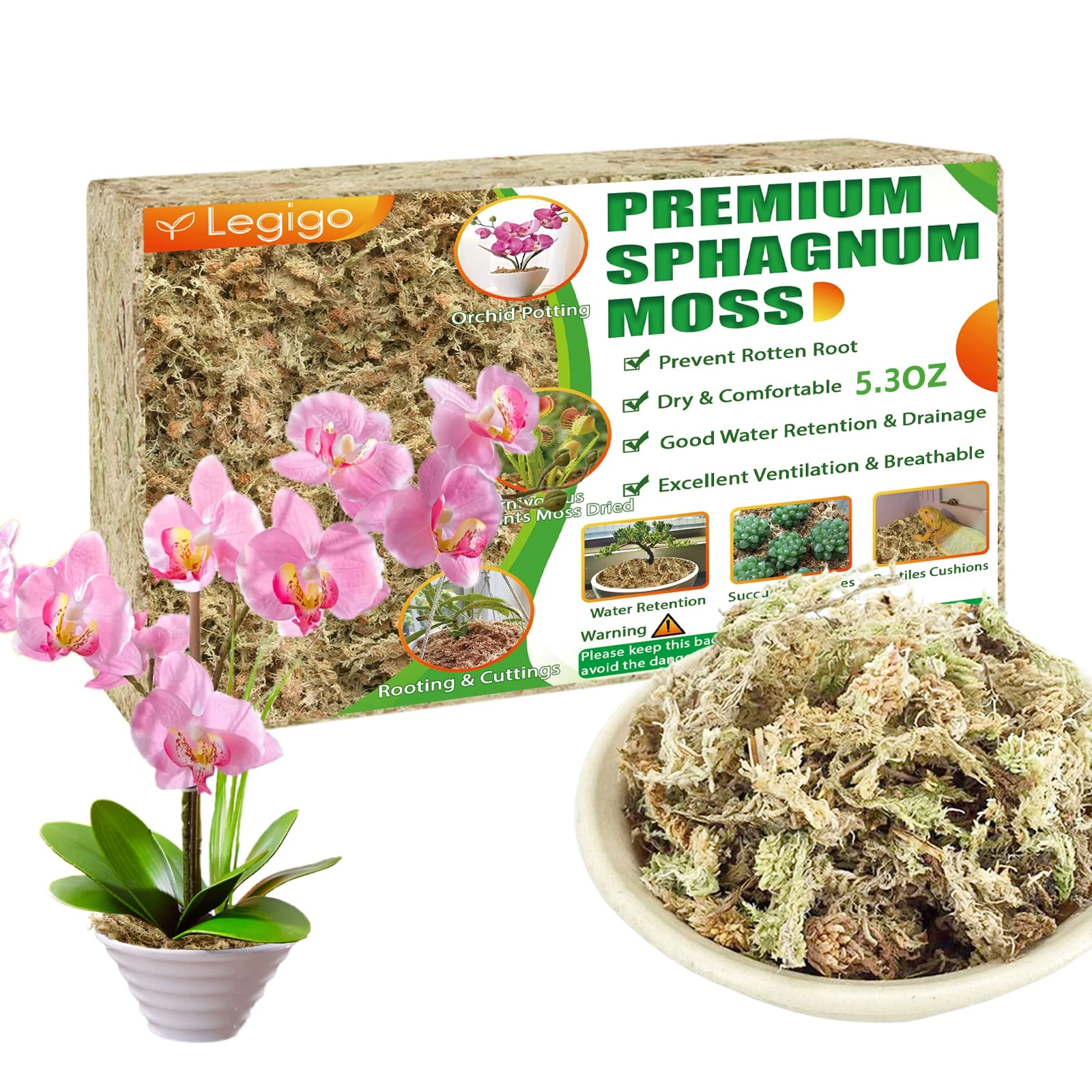 Legigo 150g Premium Sphagnum Moss Potting Mix- Natural Succulent Carnivorous Plants Moss Dried, Plant Growing Medium for Orchid Succulent Sarracenia Orchid Gardening Plants Reptiles, 6 L