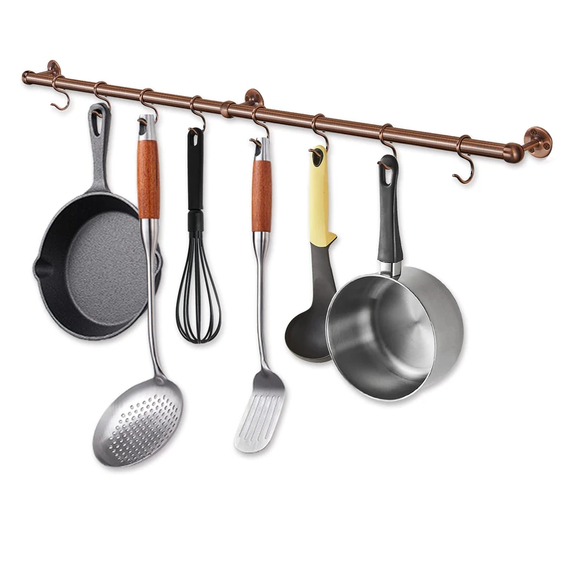 Rothley 39.4 Inch Stainless Steel Wall Mounted Hanging Pot and Pan Rack with Adjustable S Hooks, Antique Copper