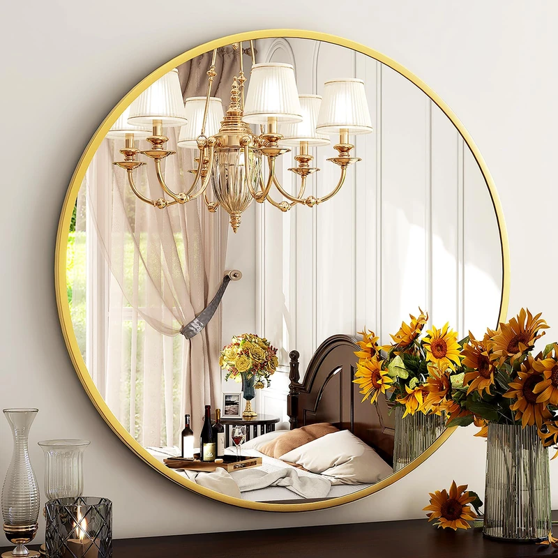 HARRITPURE 24" Round Mirror Bathroom Mirror Wall Mounted Vanity Mirror with Brushed Metal Frame Modern Home Decoration for Bathroom, Living Room, Vanity, Bedroom, Entryway,Gold