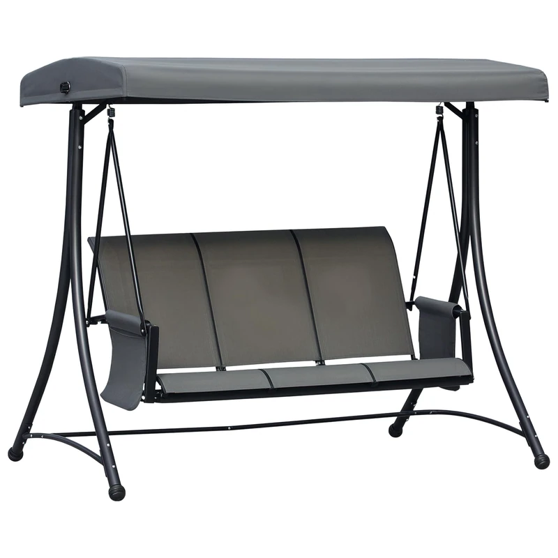Outsunny 3 Seater Garden Swing Seat Outdoor Swing Chair with High Back Design, Steel Frame, Side Pouches, Adjustable Canopy, Charcoal Grey