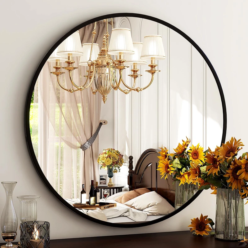 HARRITPURE 20" Round Mirror Bathroom Mirror Wall Mounted Vanity Mirror with Brushed Metal Frame Modern Home Decoration for Bathroom, Living Room, Vanity, Bedroom, Entryway,Black