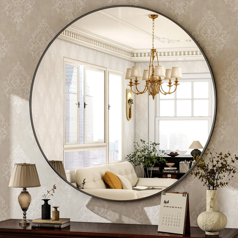 HARRITPURE 30" Round Mirror Bathroom Mirror Wall Mounted Vanity Mirror with Brushed Metal Frame Modern Home Decoration for Bathroom, Living Room, Vanity, Bedroom, Entryway,Black