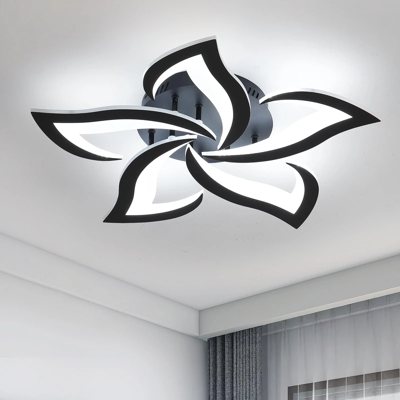 Riserva Mordern LED Ceiling Light, 60W 6500LM LED Ceiling Lights Cool White 6500K, Creative Petals Design, Acrylic Chandelier for Living Room Bedroom Dining Room